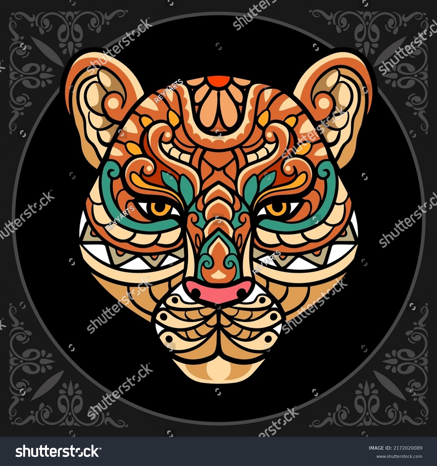 Colorful Leopard Head Zentangle Arts Isolated Stock Vector (Royalty ...