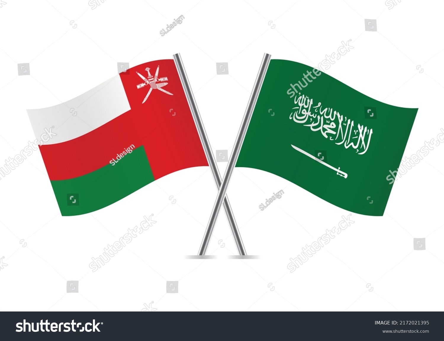 Oman Saudi Arabia Crossed Flags Omani Stock Vector (Royalty Free 