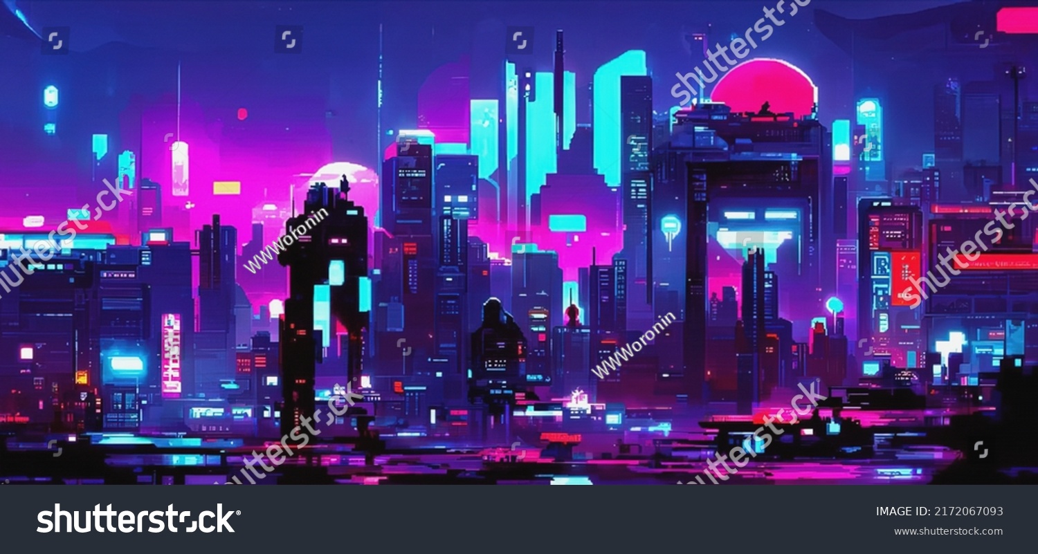 Cyberpunk City Street Scifi Wallpaper Futuristic Stock Illustration ...