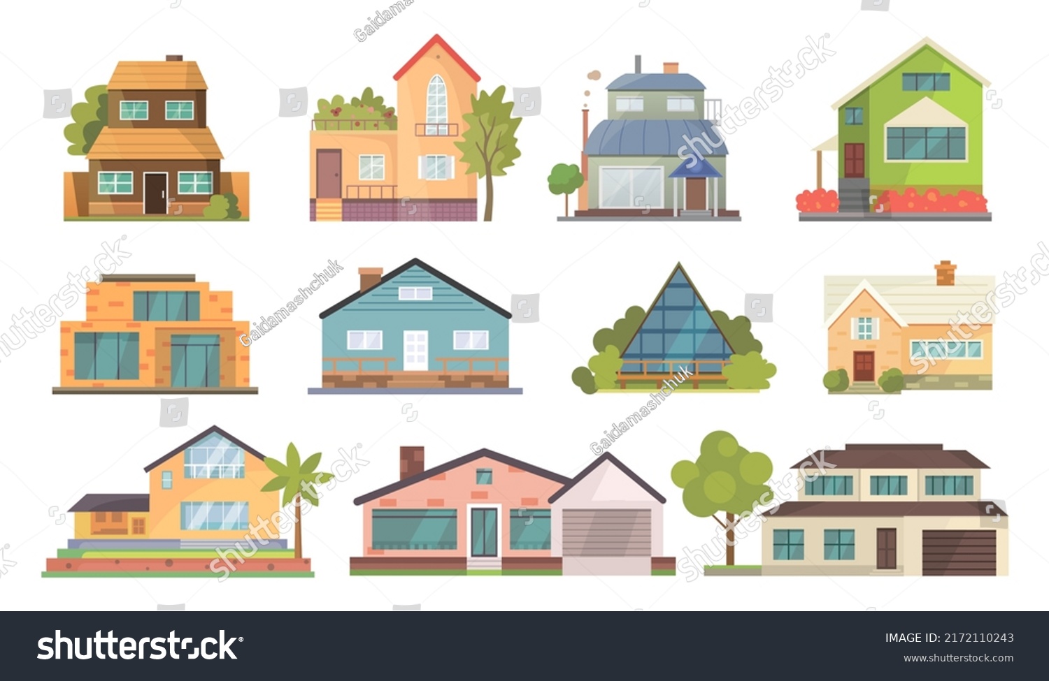 Exterior Vector Illustration Front View Houses Stock Vector (Royalty ...