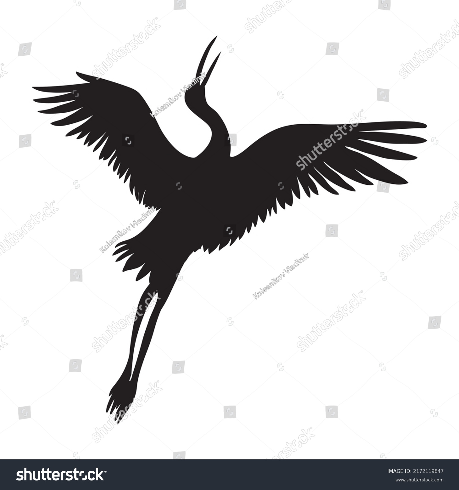 Silhouette Shadow Black Ink Symbol Crane Stock Vector (Royalty Free ...