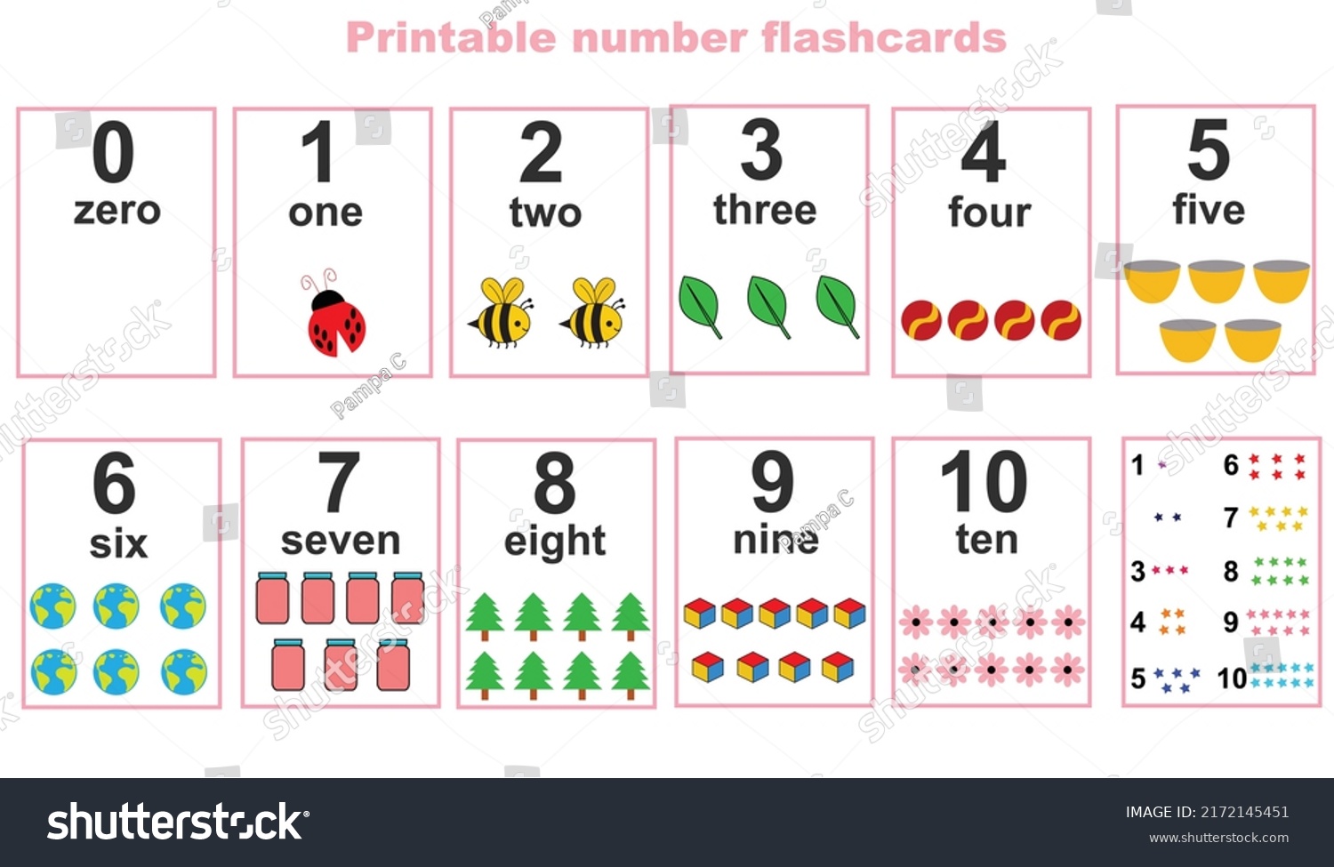 Printable Flashcard Collection Numbers 0 10 Stock Vector (Royalty Free ...