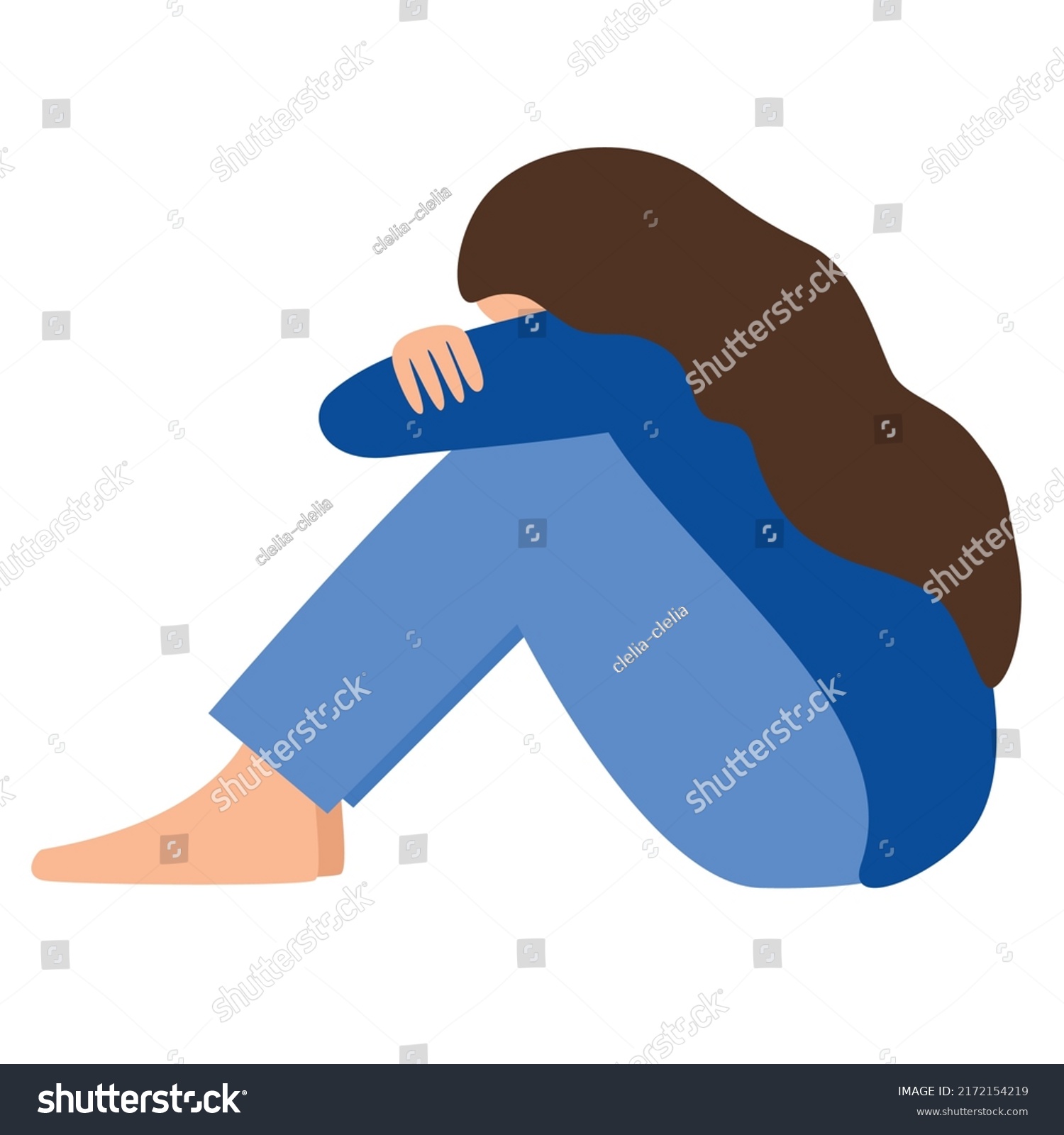 Sad Hopless Woman Hugging Her Knees Stock Vector Royalty Free 2172154219 Shutterstock 0517