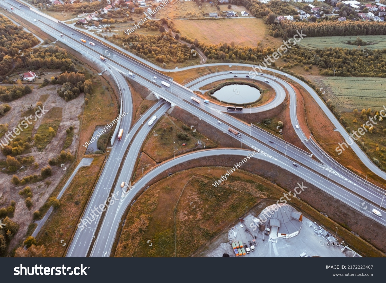 Aerial View Motorway Roundabout Highway Stock Photo 2172223407 ...