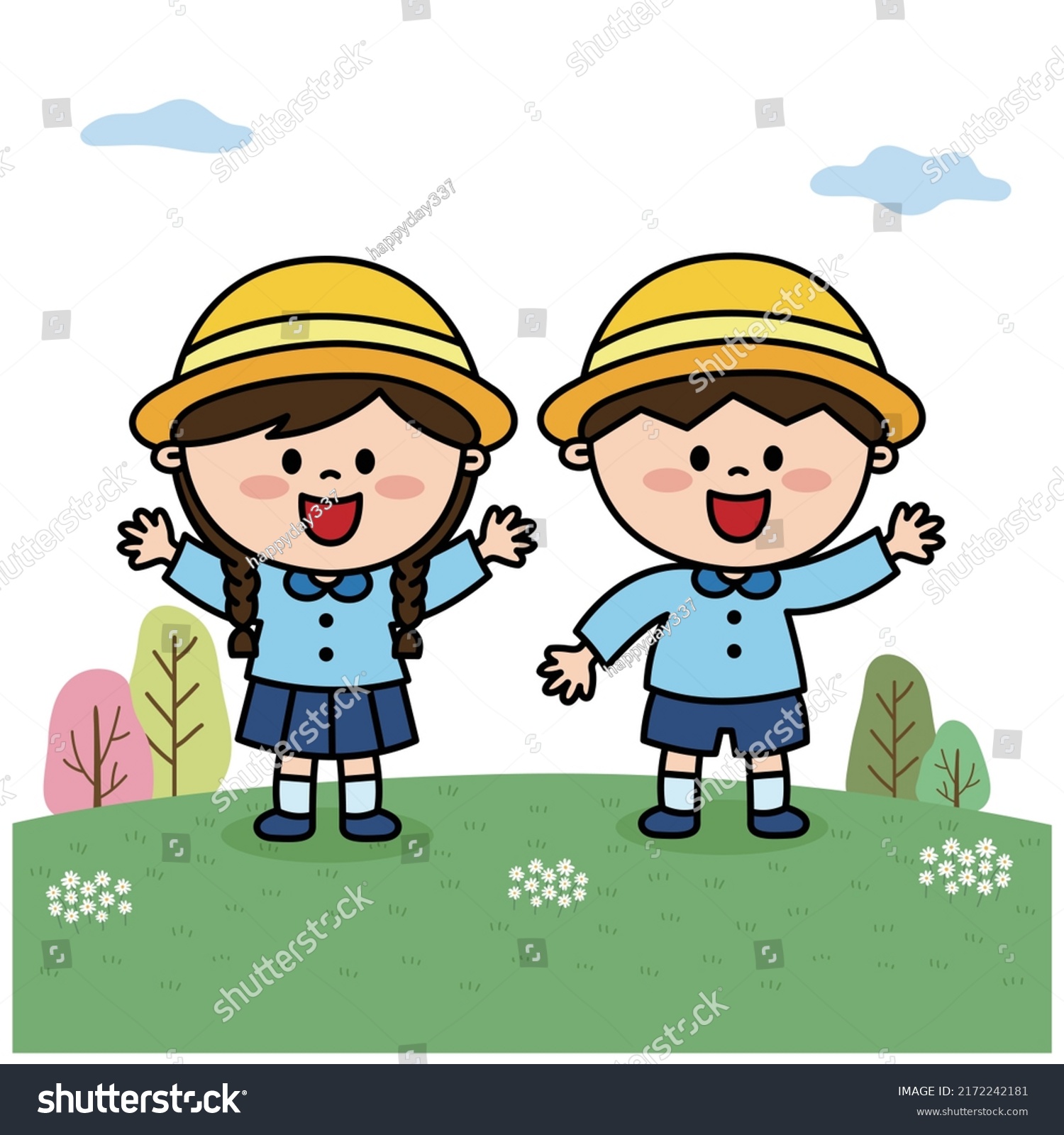 Cute Children Entering School Vector Illustration Stock Vector (Royalty ...