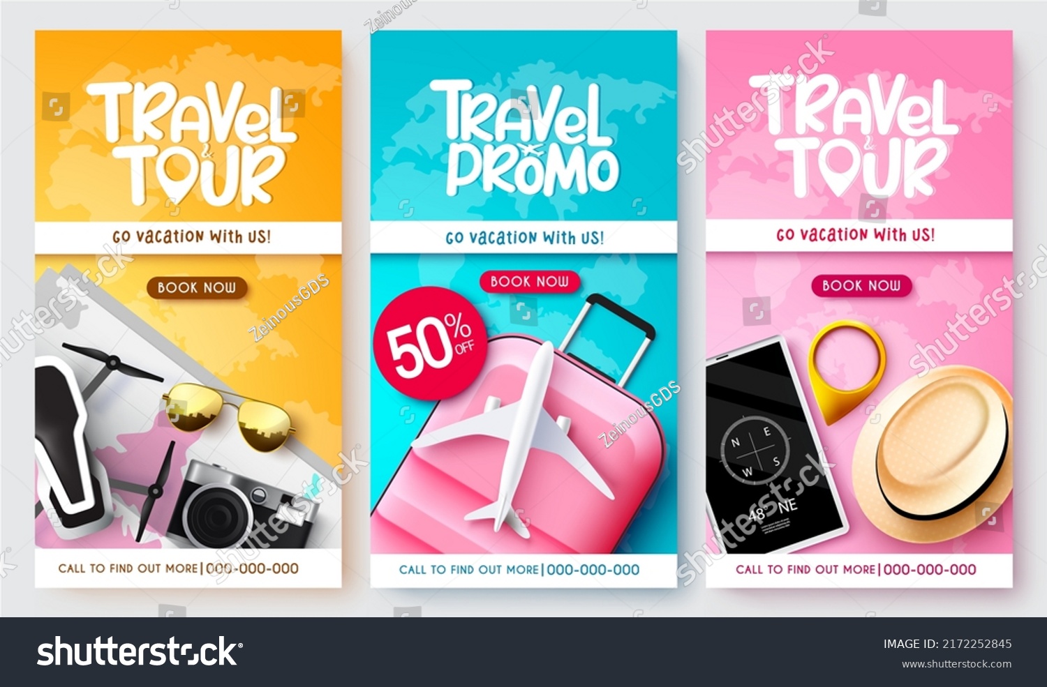 Travel Promo Vector Poster Set Design Stock Vector (Royalty Free ...