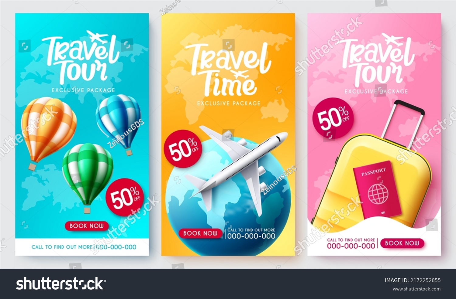 Travel Tour Vector Poster Set Travel Stock Vector (Royalty Free ...