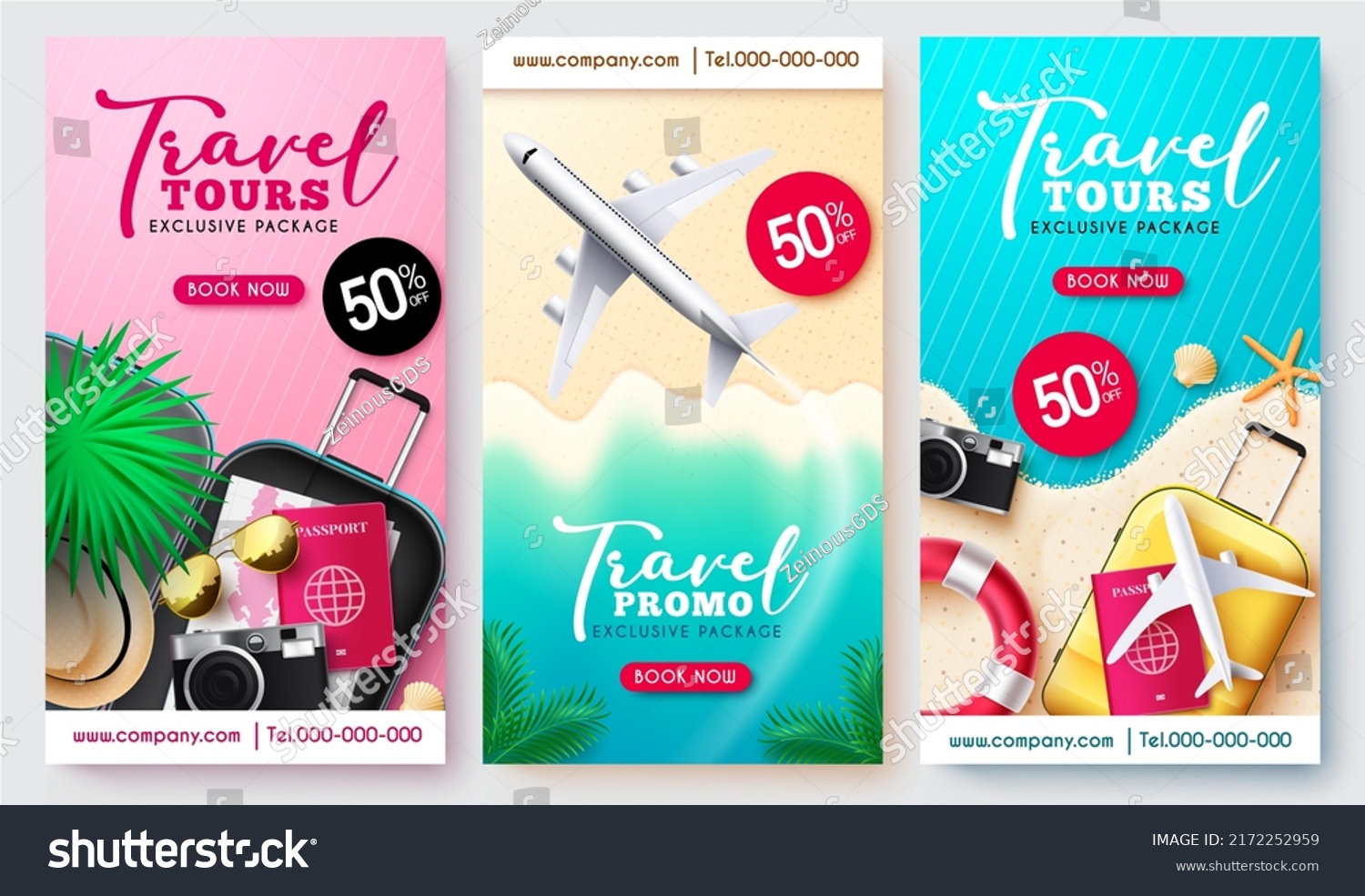 Travel Promo Vector Poster Set Design Stock Vector (Royalty Free ...