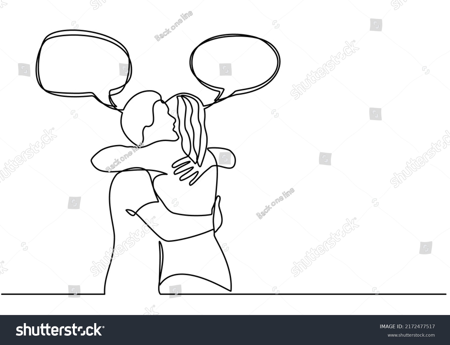 Continuous One Line Drawing Lover Embracing Stock Vector Royalty Free