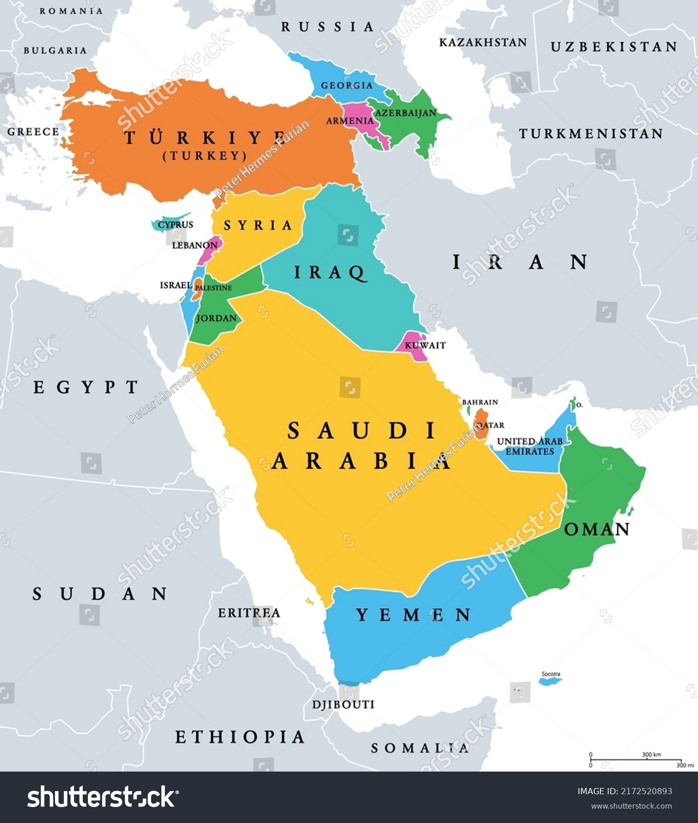 Western Asia Geoscheme Political Map Subregion Stock Vector (Royalty ...