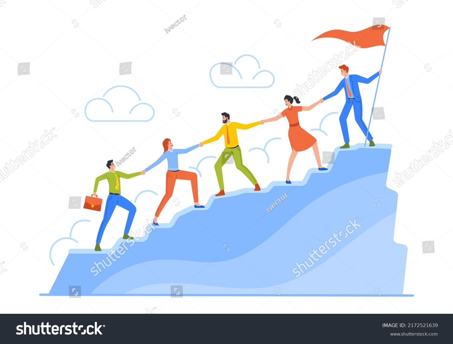 Business Team Climbing Mountain Leader Stand Stock Vector (Royalty Free ...