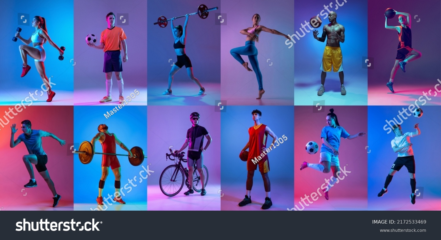 Sport Collage Professional Athletes On Gradient Stock Photo 2172533469 ...