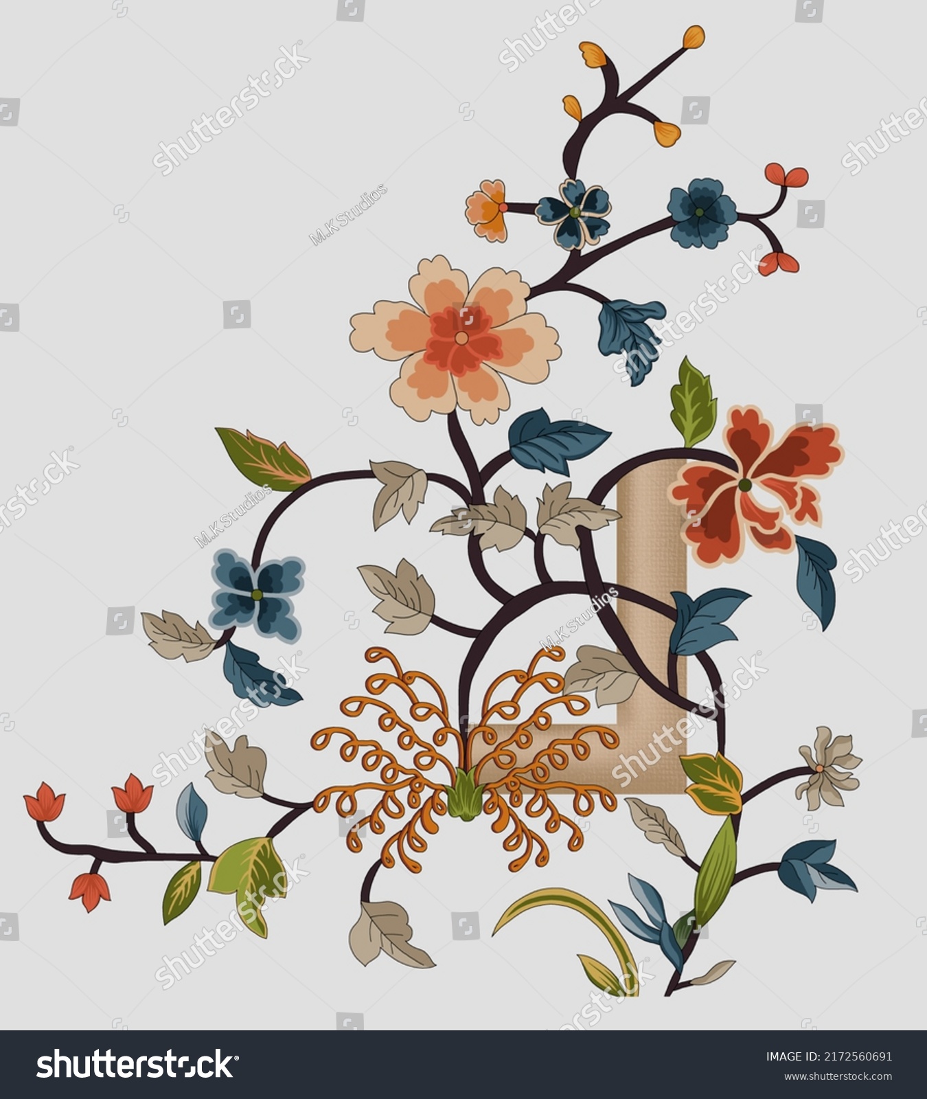 Mughal Floral Border Bunch Illustration Stock Illustration 2172560691 ...