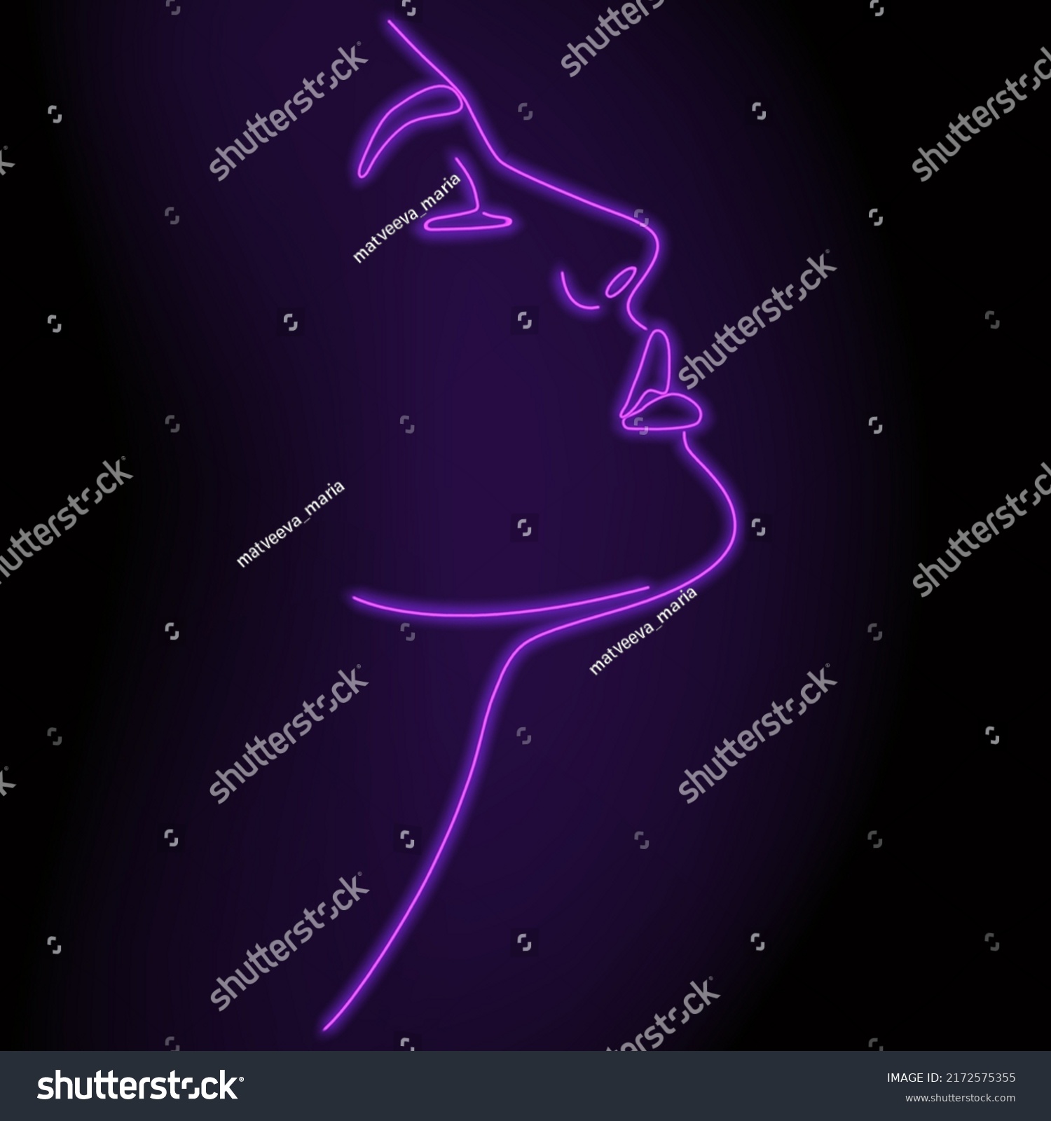 Neon Silhouette Girl Vector Illustration Portrait Stock Vector (Royalty ...