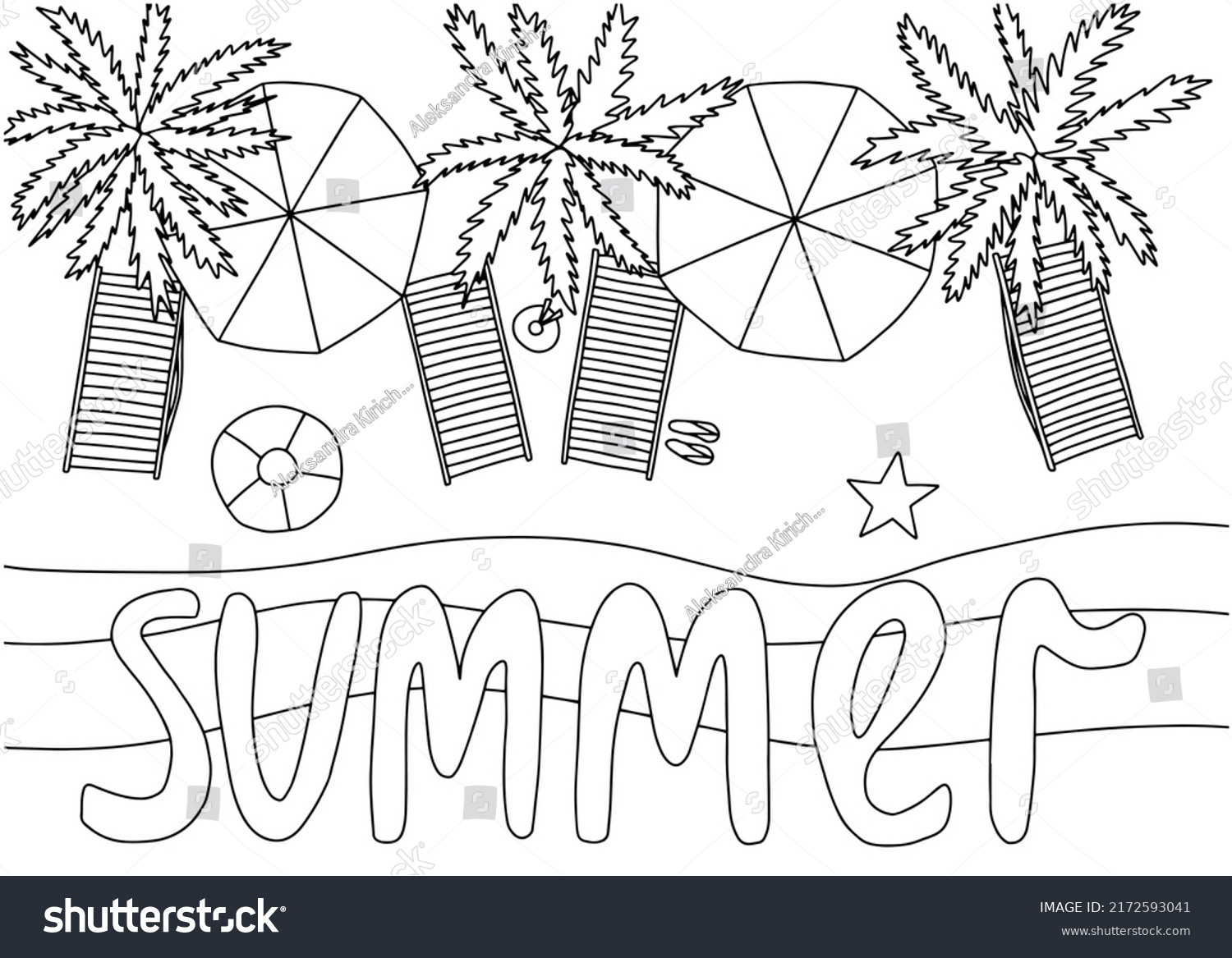 Summer Beach Coloring Page Top View Stock Vector (Royalty Free ...