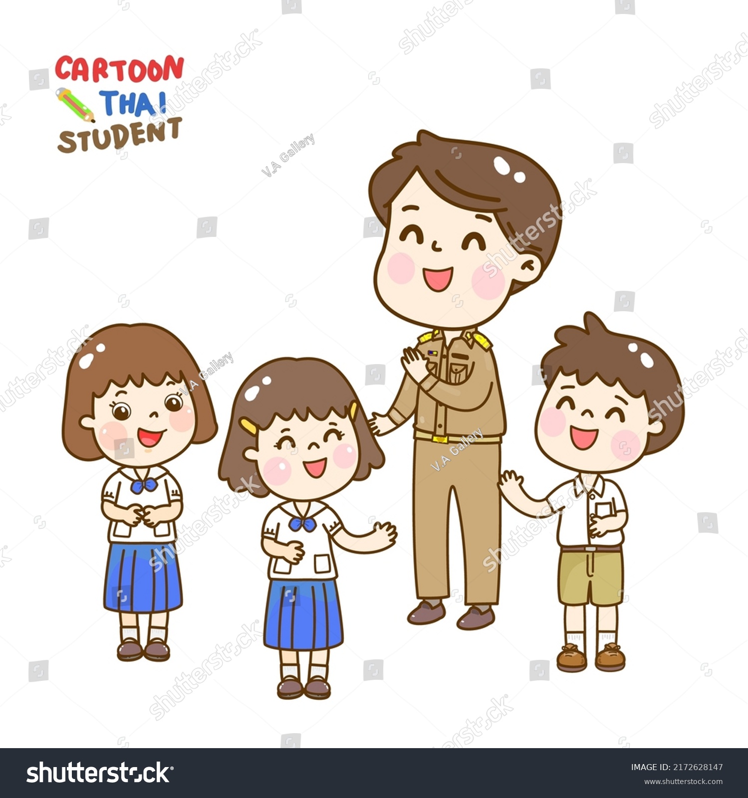 Cartoon Cute Thai Students Character Stock Vector (Royalty Free ...