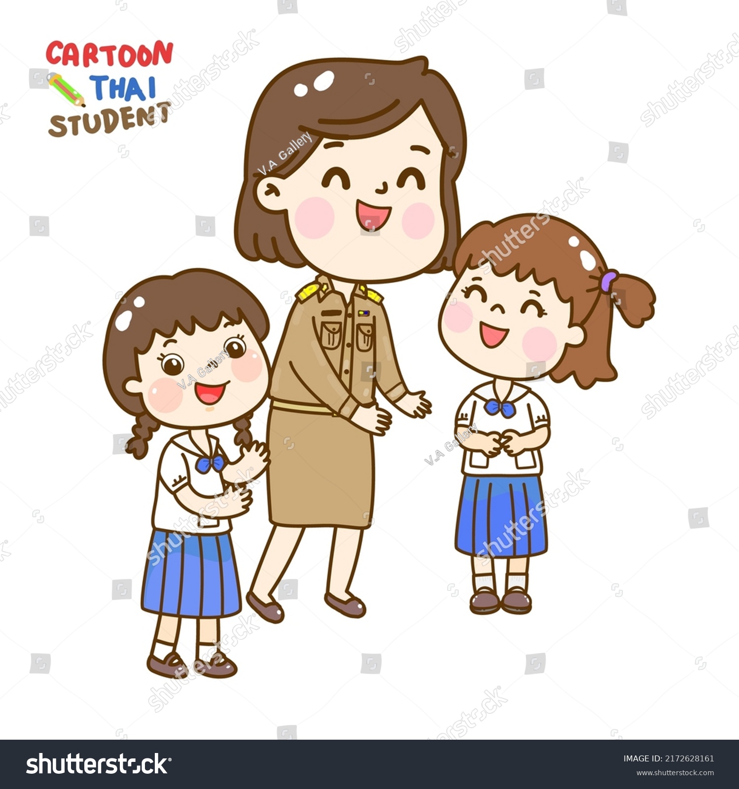 Cartoon Cute Thai Students Character Stock Vector (Royalty Free ...