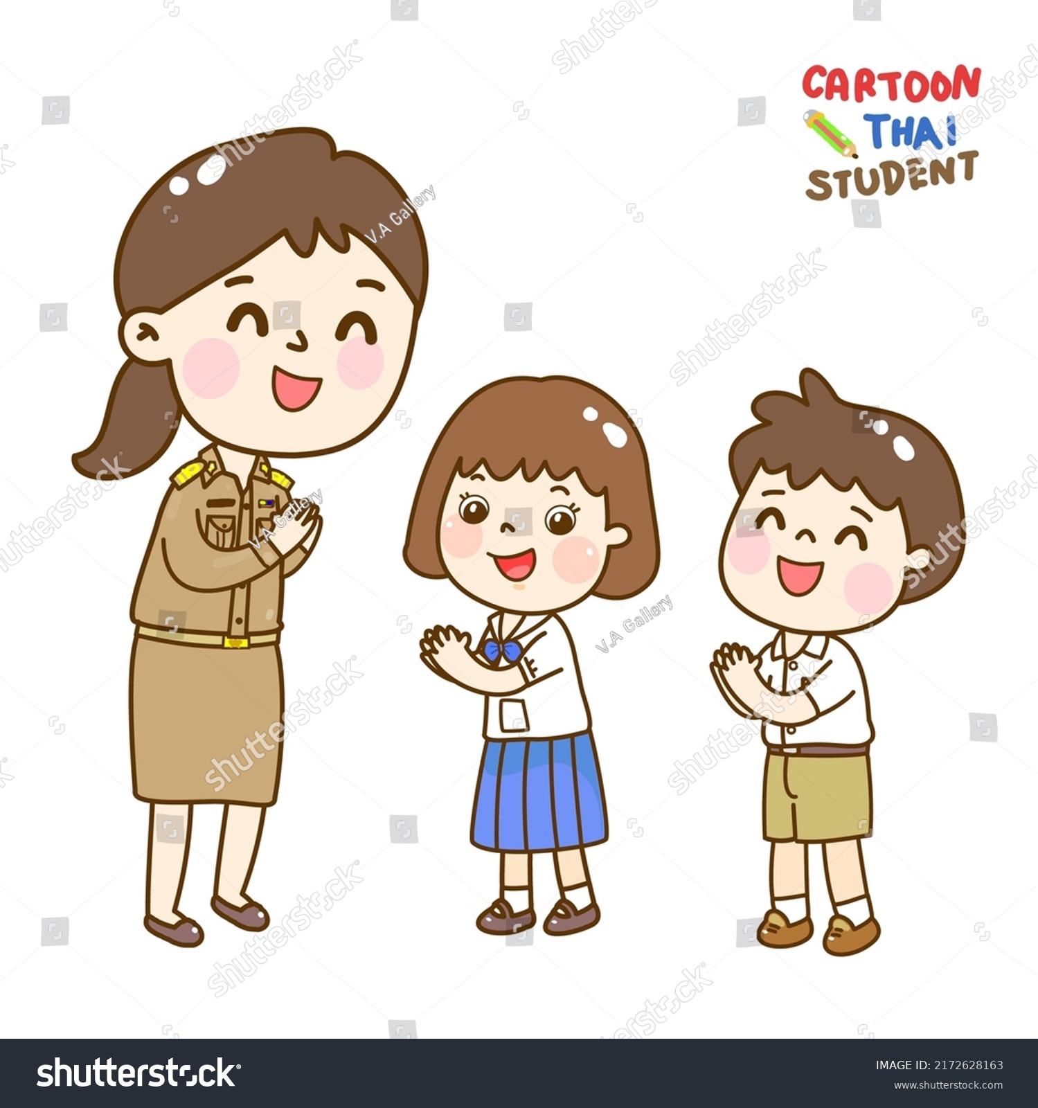 Cartoon Cute Thai Students Character Stock Vector (Royalty Free ...