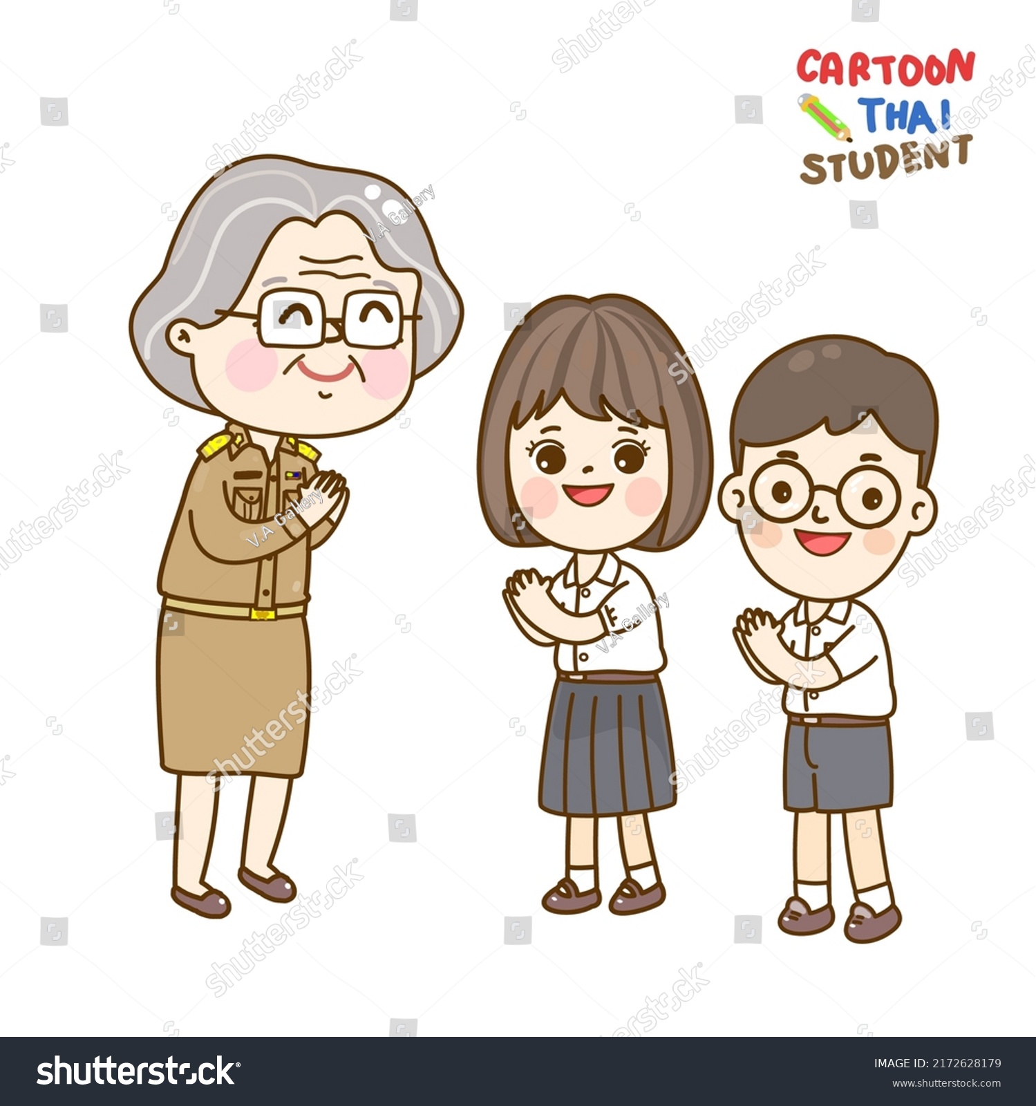 Cartoon Cute Thai Students Character Stock Vector (Royalty Free ...