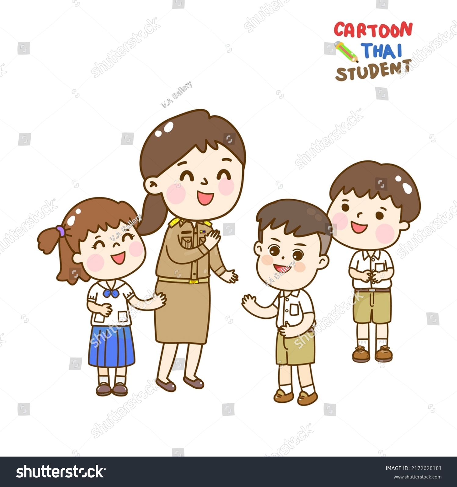 Cartoon Cute Thai Students Character Stock Vector (royalty Free 