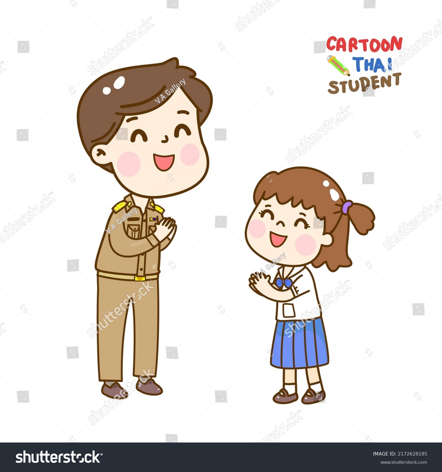 Cartoon Cute Thai Students Character Stock Vector (Royalty Free ...