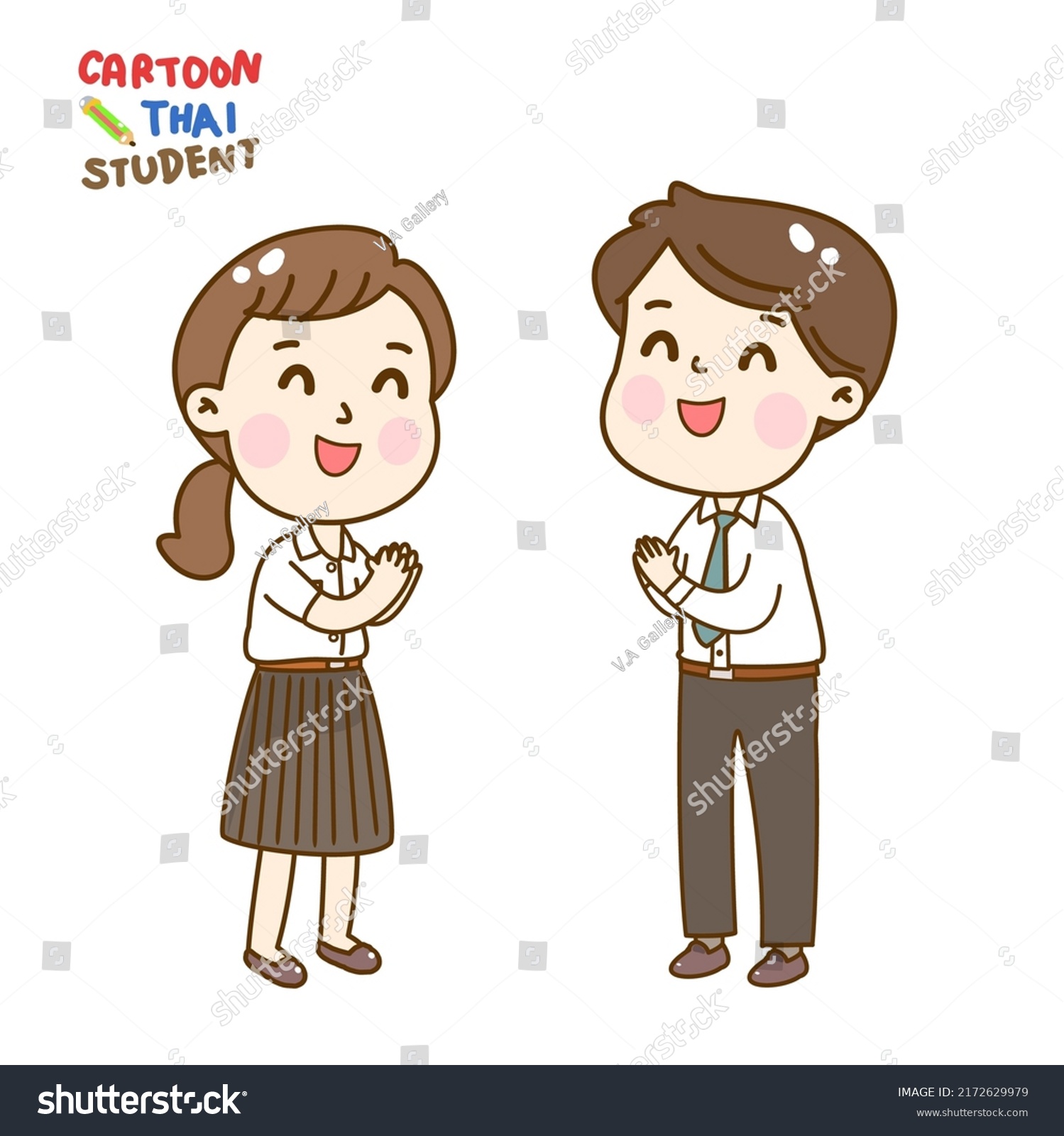 Cartoon Cute Thai Students Character Stock Vector (Royalty Free ...