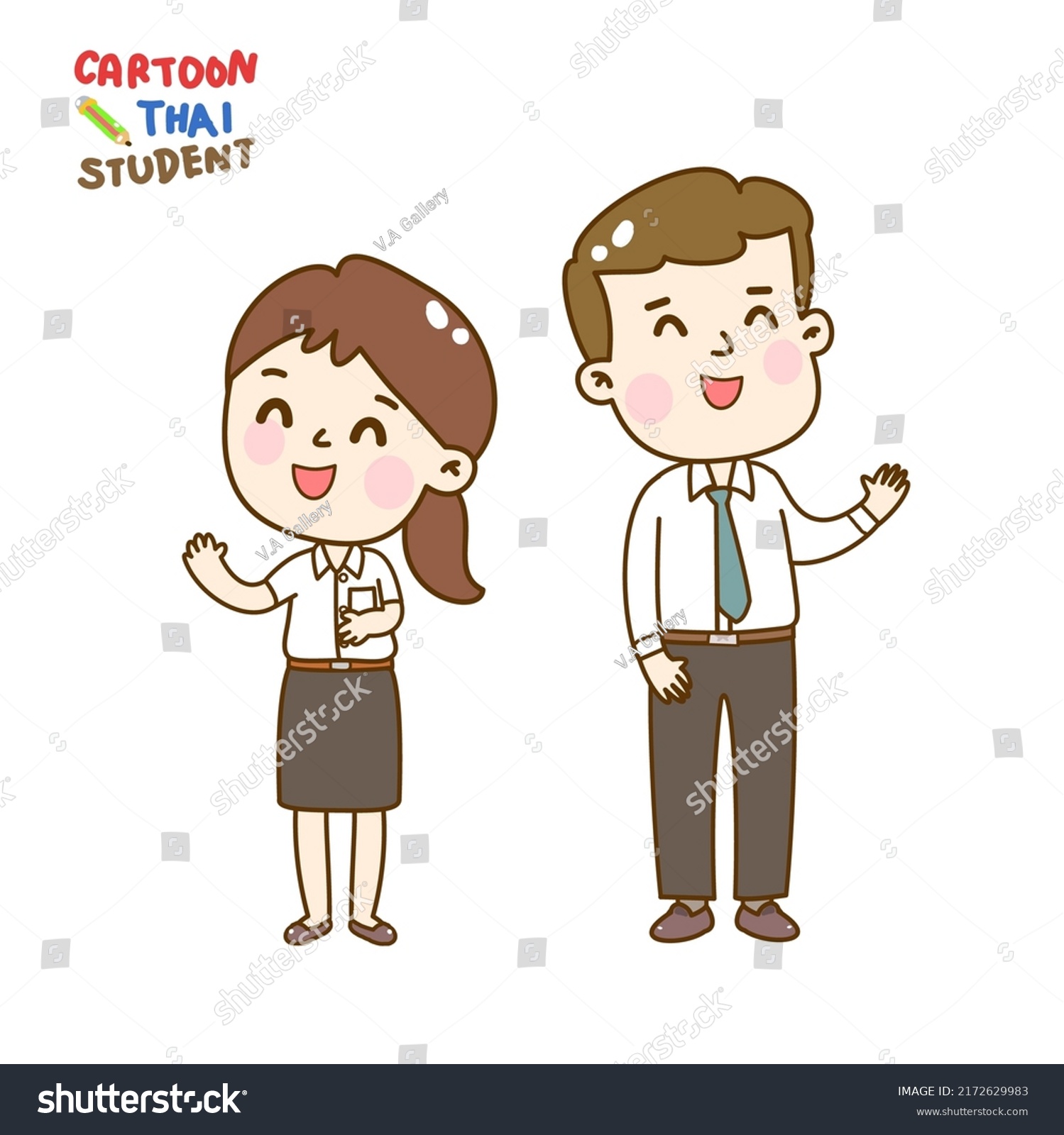 Cartoon Cute Thai Students Character Stock Vector (Royalty Free ...