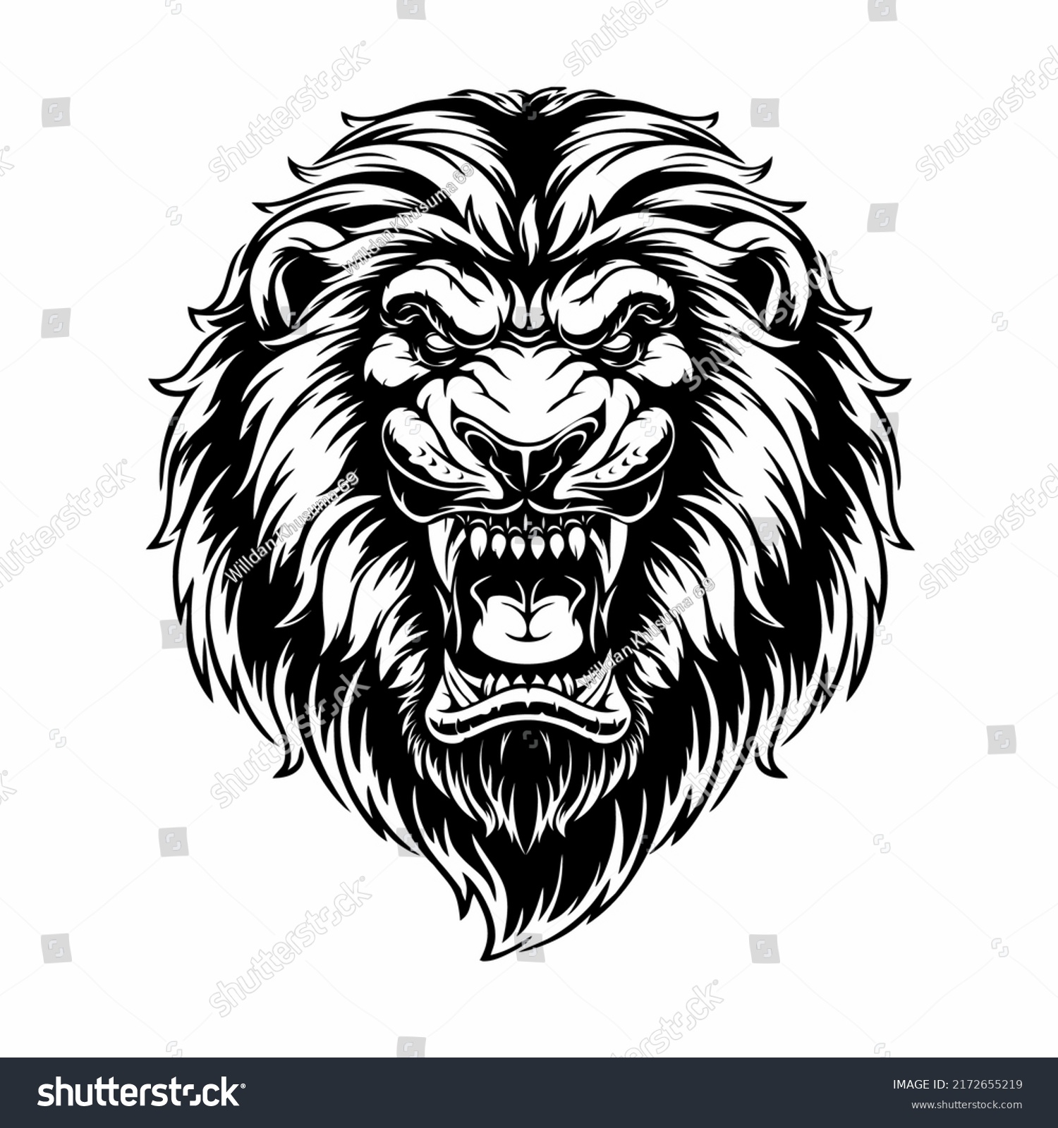 Roaring Lion Head Illustration Stock Vector (Royalty Free) 2172655219 ...