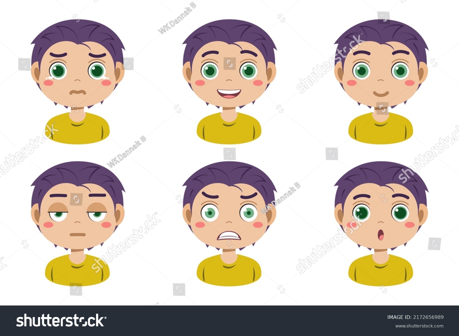 Collection Face Expressions Cute Children Cartoon Stock Vector (Royalty ...