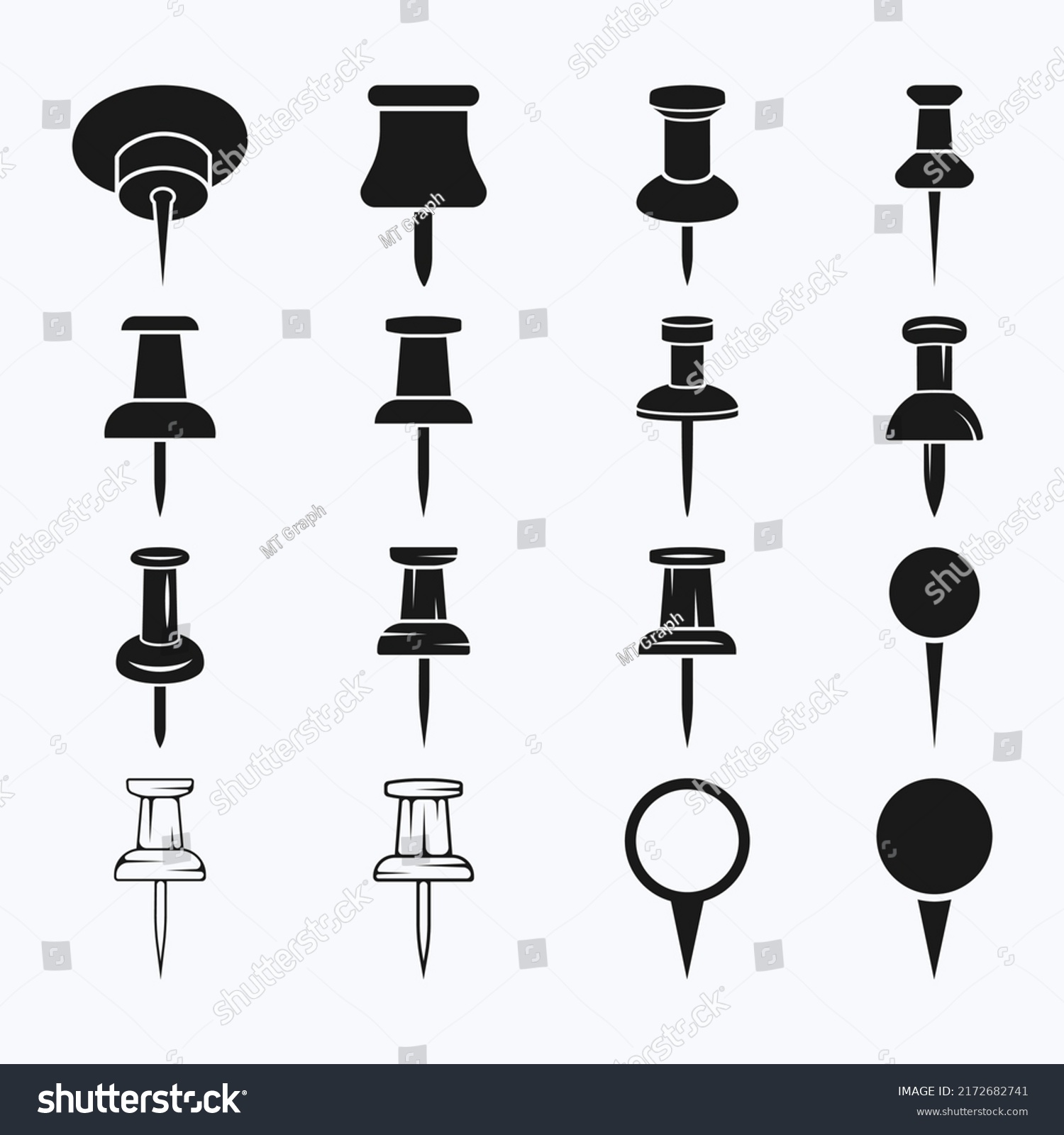 Push Pin Clip Art Black Color Stock Vector (Royalty Free) 2172682741