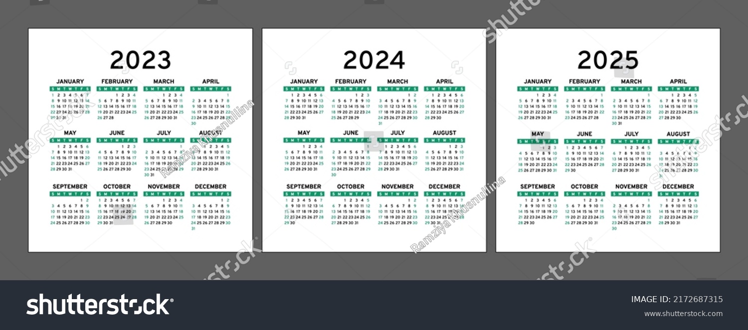 Calendar 2023 2024 2025 Years Square Stock Vector (Royalty Free ...