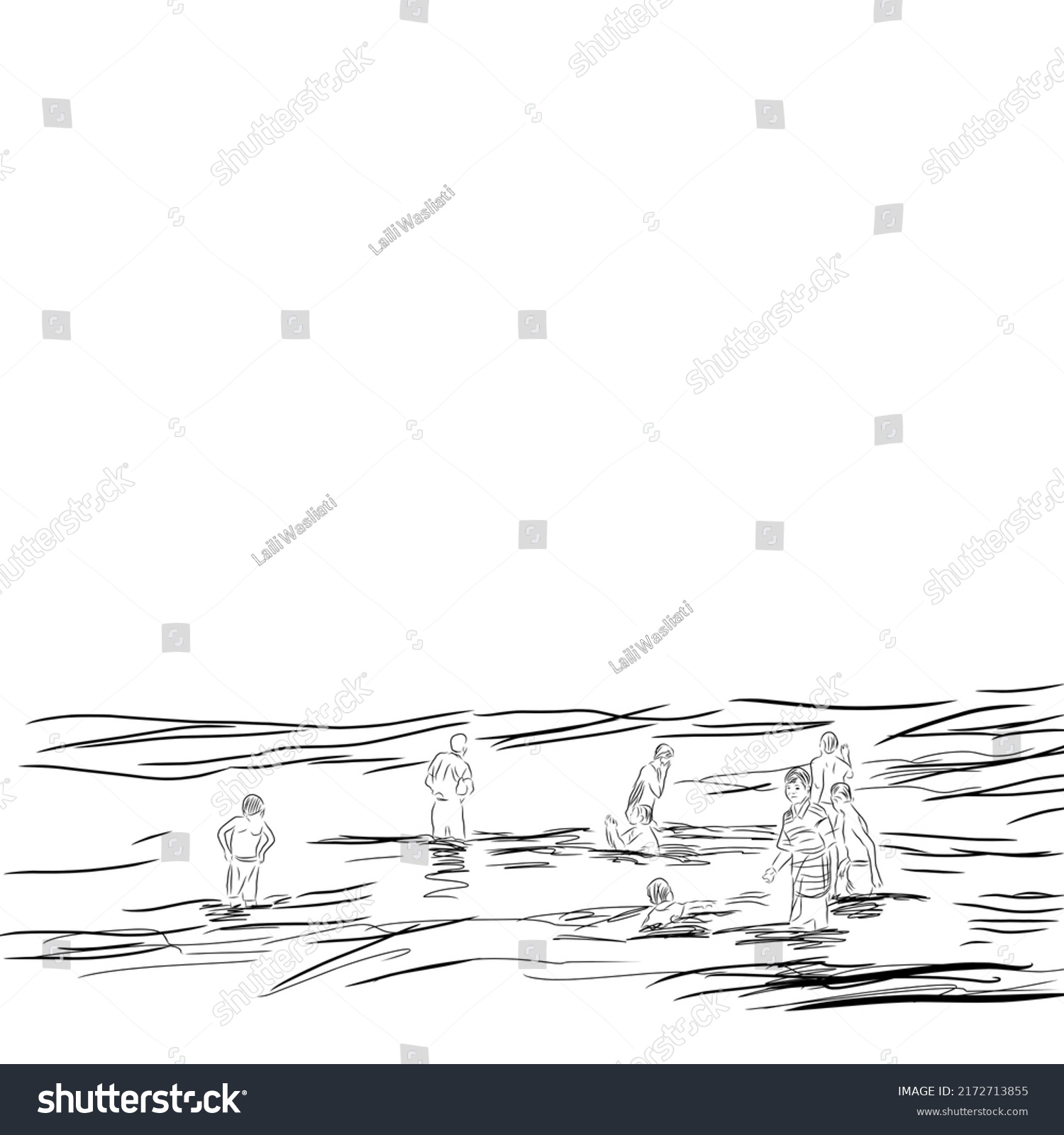 Line Art Children Playing On Beach Stock Illustration 2172713855 ...