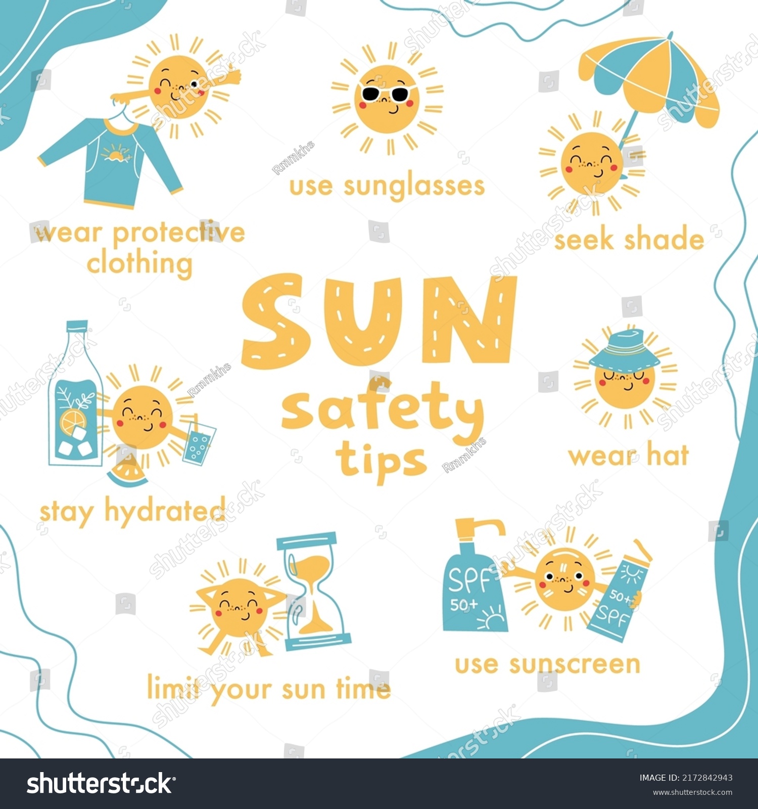 Sun Safety Tips Funny Sun Character Stock Vector (Royalty Free ...