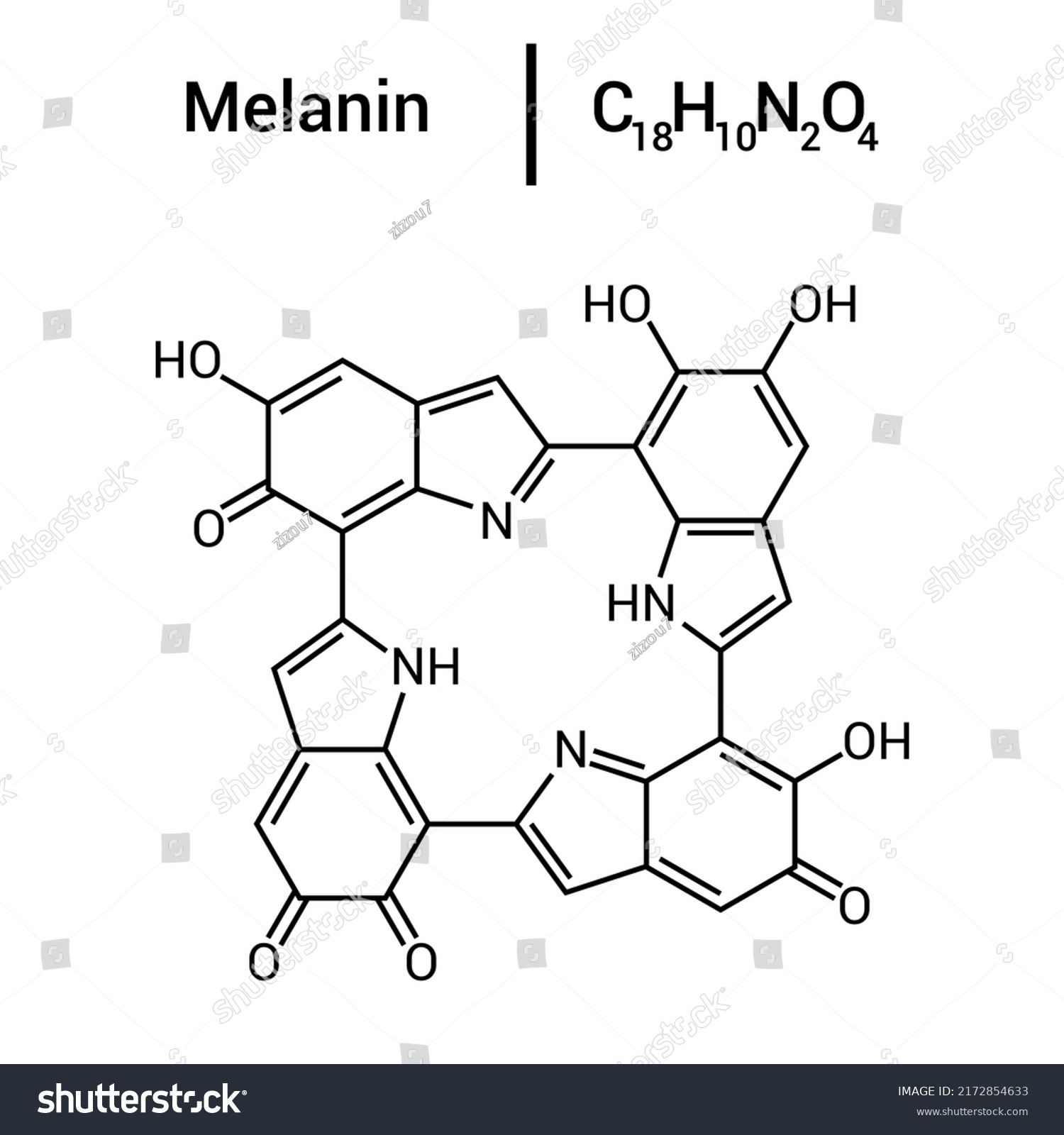 Chemical Structure Melanin C18h10n2o4 Stock Vector Royalty Free 2172854633 Shutterstock 