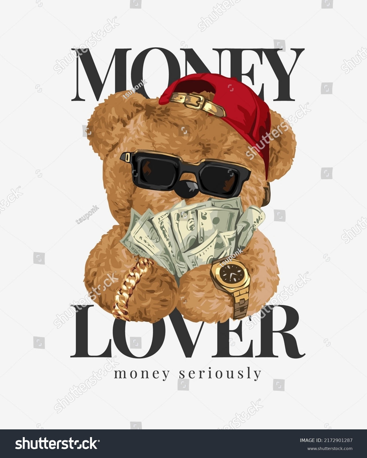 Money Lover Slogan Bear Doll Sunglasses Stock Vector (Royalty Free ...