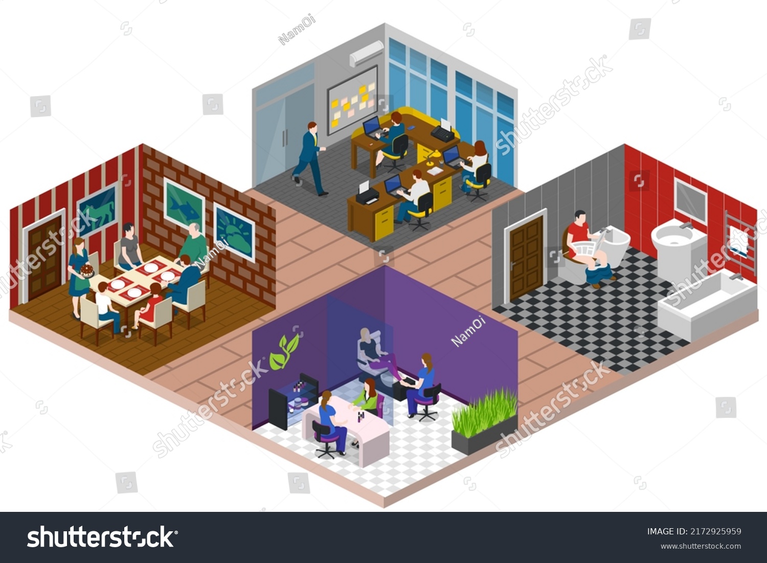 Daily Routine Isometric Flowchart Morning Work Stock Illustration ...