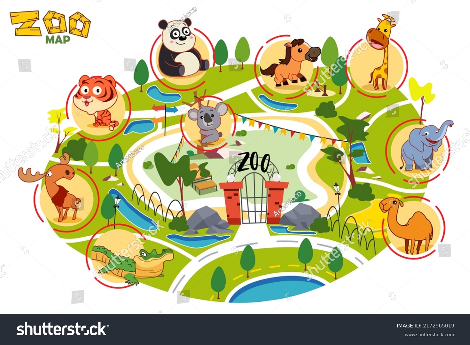 Vector Illustration Zoo Map Cute Cartoon Stock Vector (Royalty Free ...