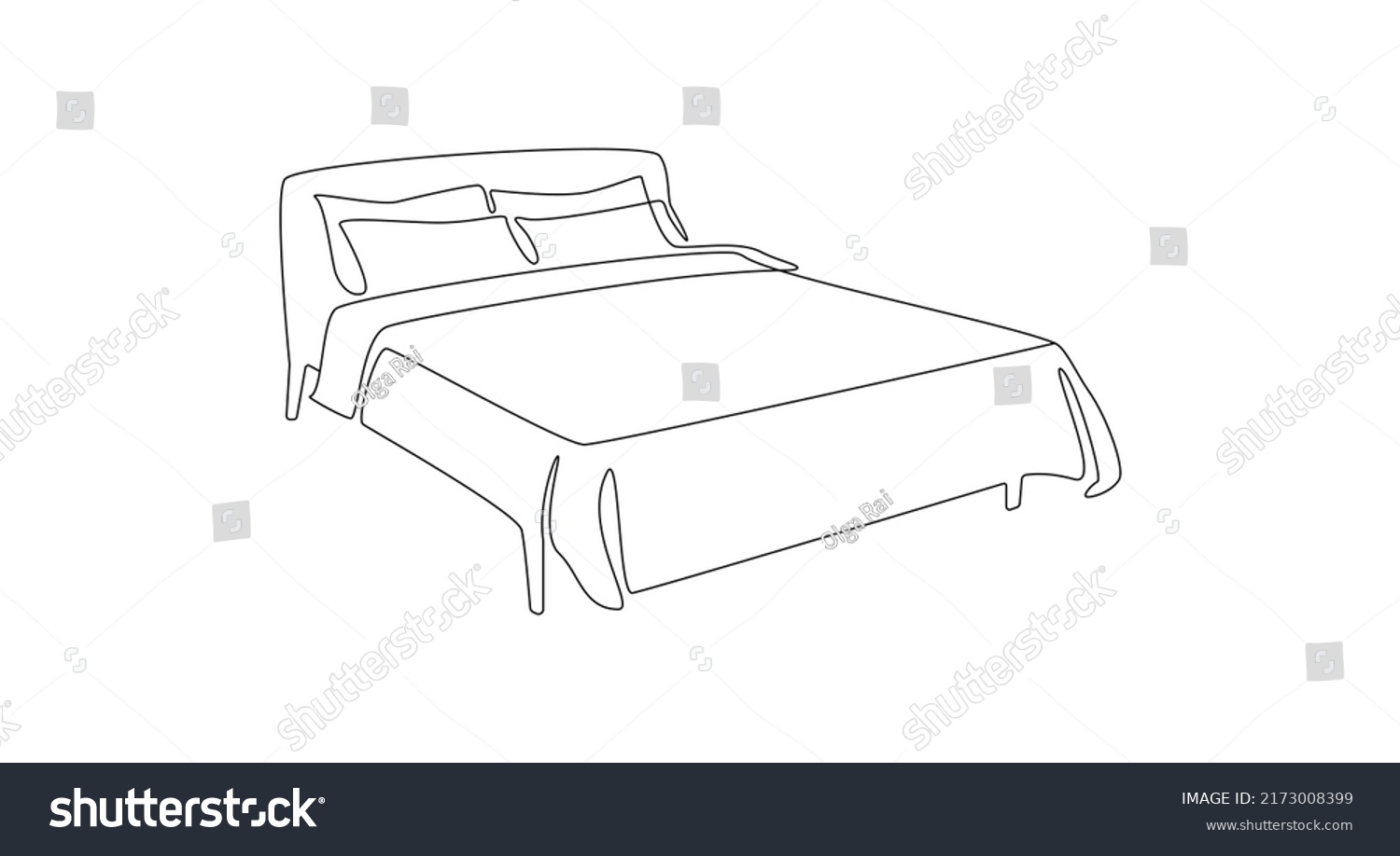 Continuous One Line Drawing Double Bed Stock Vector Royalty Free