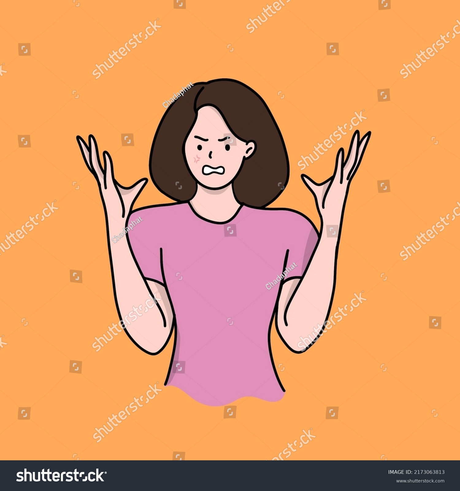 Angry Woman Screaming Hands Shouting Furious Stock Illustration 2173063813 Shutterstock