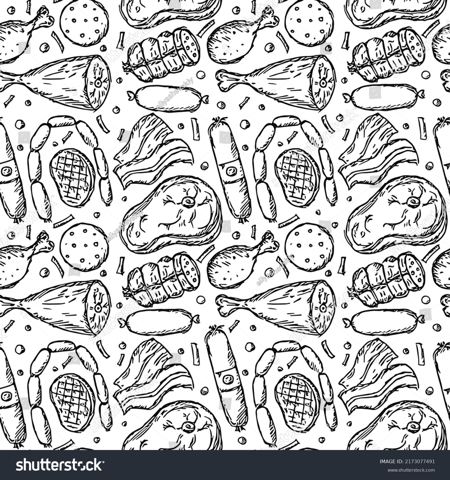 Seamless Meat Pattern Black White Meat Stock Vector (Royalty Free ...