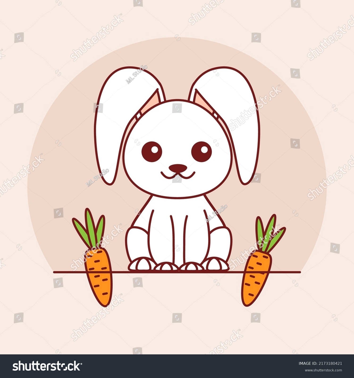 Cartoon Bunny Carrots Cute Sitting White Stock Vector Royalty Free Shutterstock