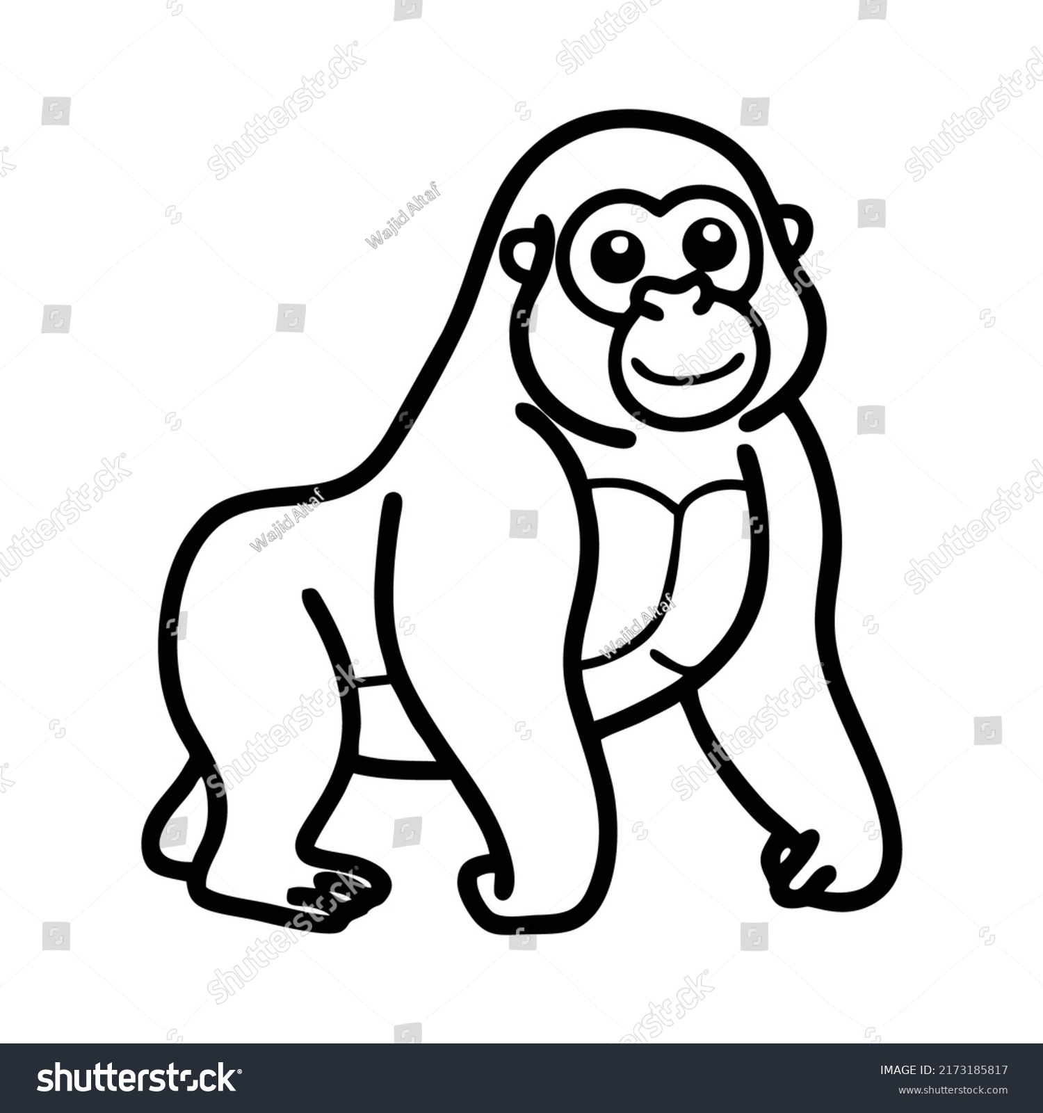 Monkey Coloring Page Kids Stock Vector (Royalty Free) 2173185817 ...