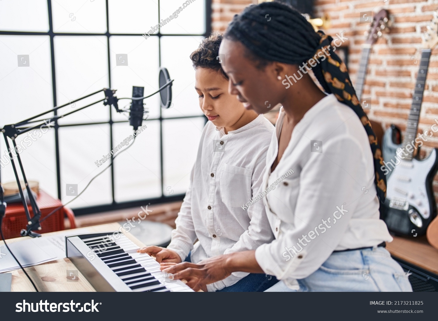 African American Mother Son Student Learning Stock Photo 2173211825 ...