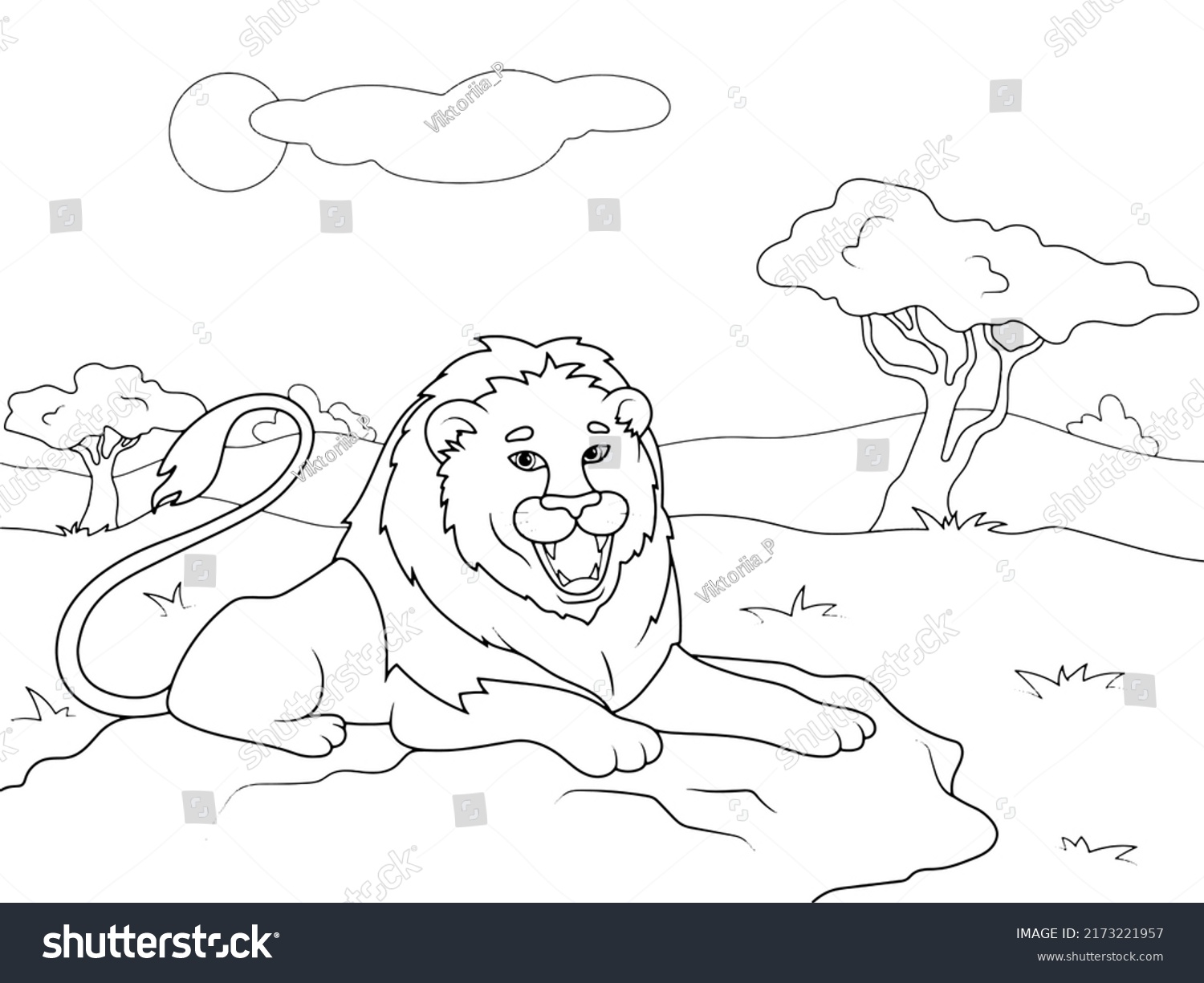 Large Lion Lies African Savannah Children Stock Vector (Royalty Free ...