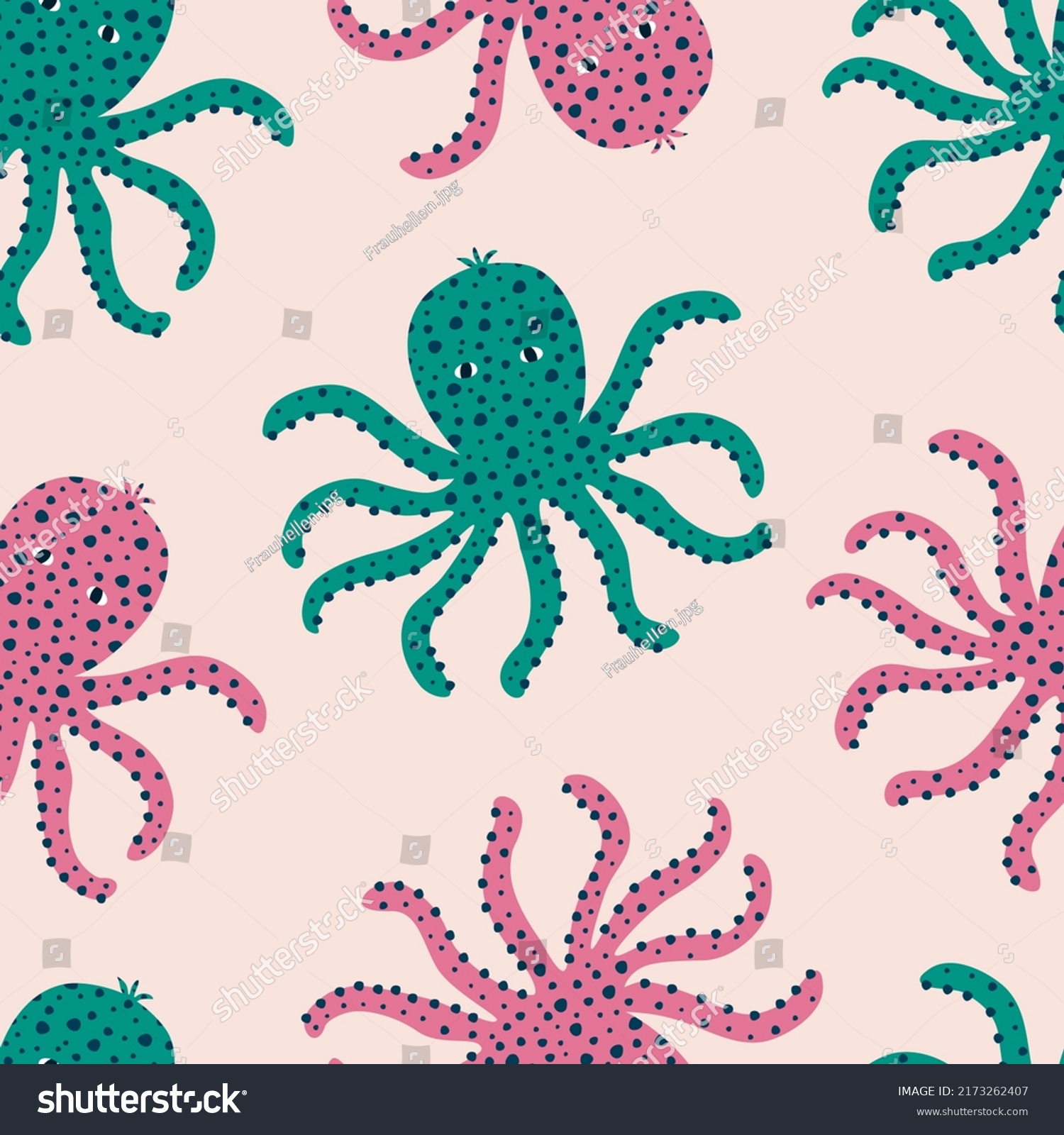 Cute Octopuses Hand Drawn Vector Illustration Stock Vector Royalty Free 2173262407 Shutterstock