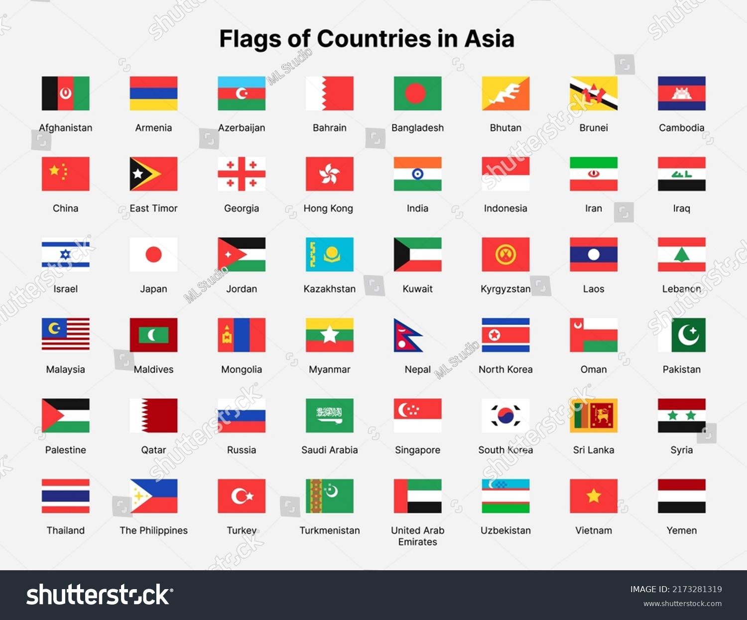 Asia Countries Flags Flags Countries Asia Stock Vector (Royalty Free ...