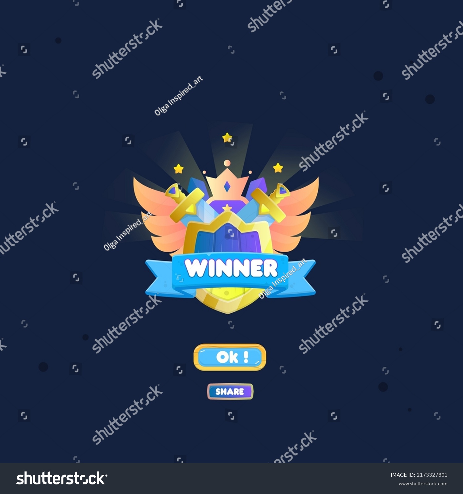 Game Ui Winner Reward Pop Yellow Stock Vector (royalty Free) 2173327801 