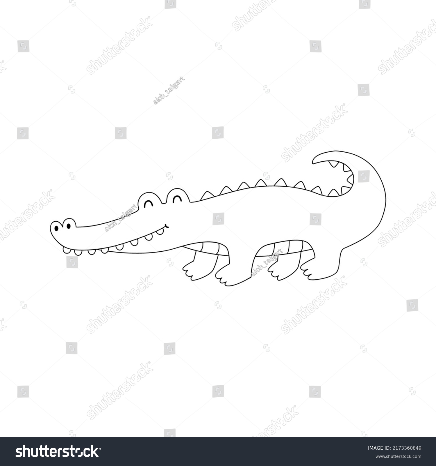 Cute Crocodile Black White Colouring Stock Vector (Royalty Free ...