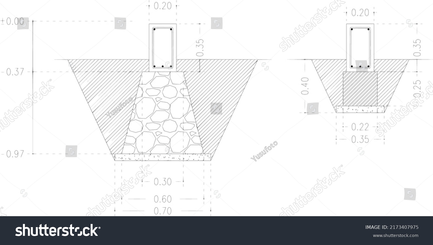 Stone Foundation Sketch Dimensions Elevation Stock Vector (Royalty Free ...