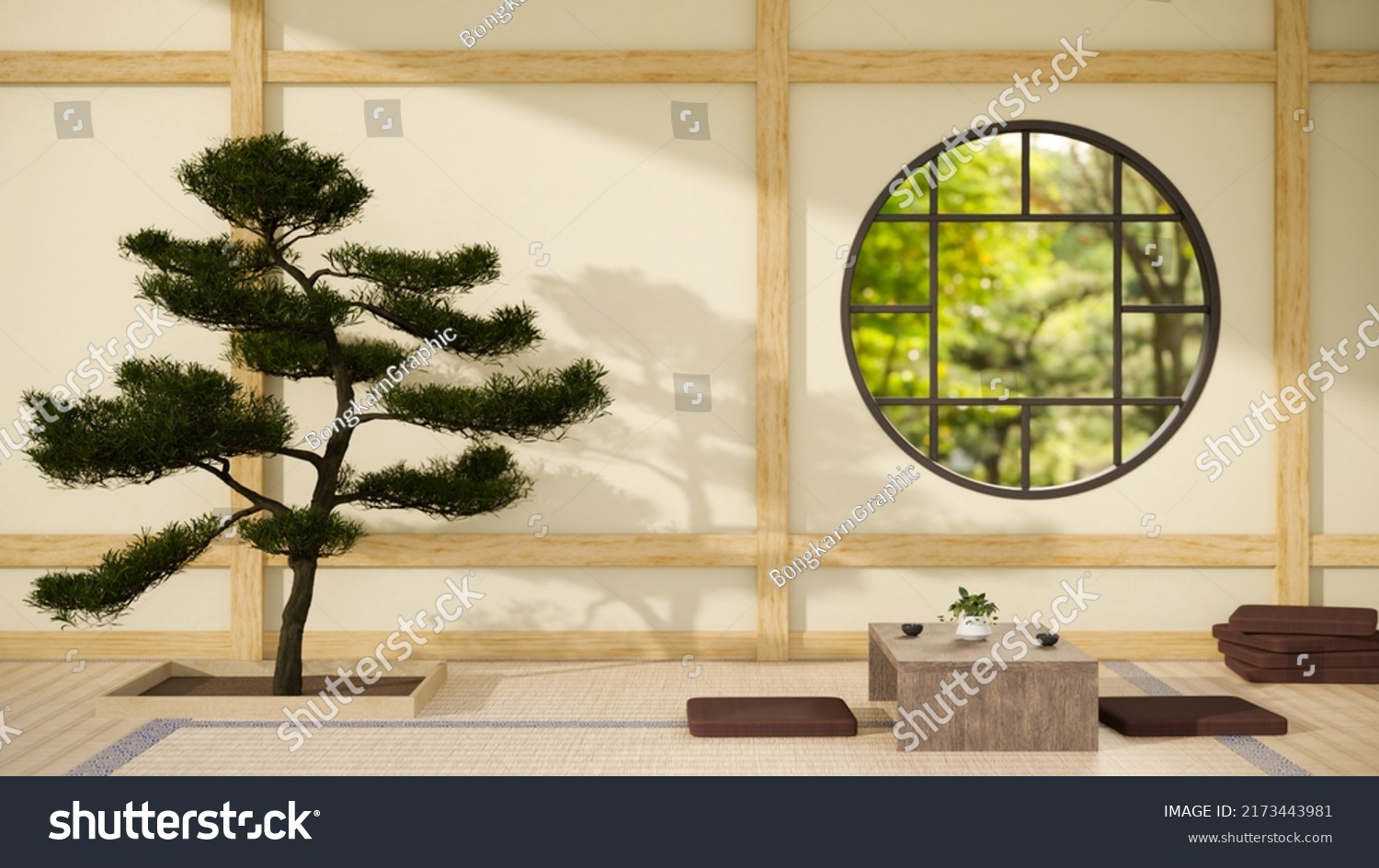 Stock Photo Home Living Room Interior Design In Traditional Zen Japanese Style With Traditional Japanese Lounge 2173443981 
